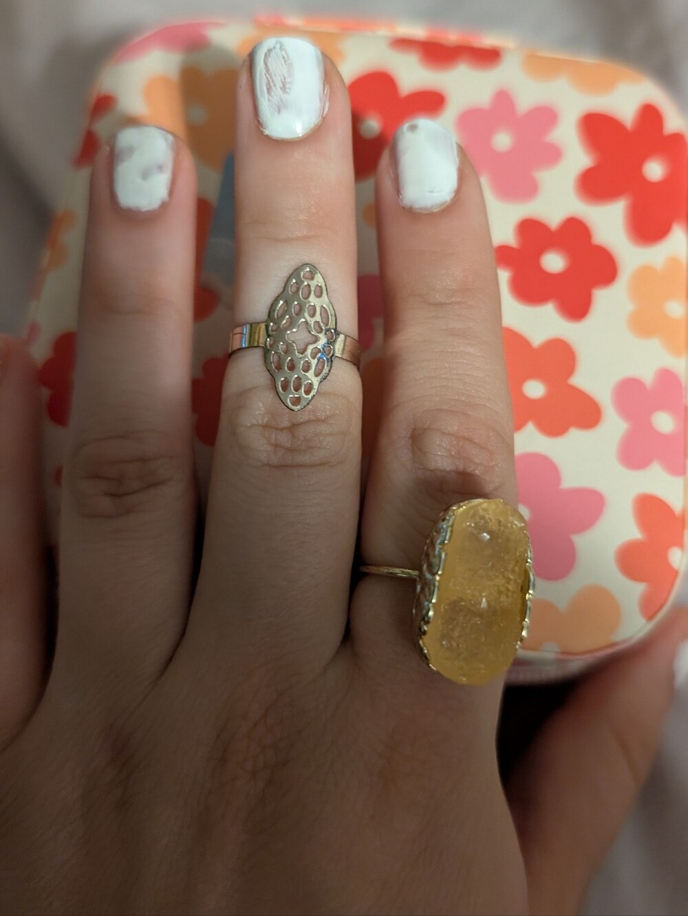 Gold-Tone Yellow Raw Stone Cocktail Ring - Women Jewelry